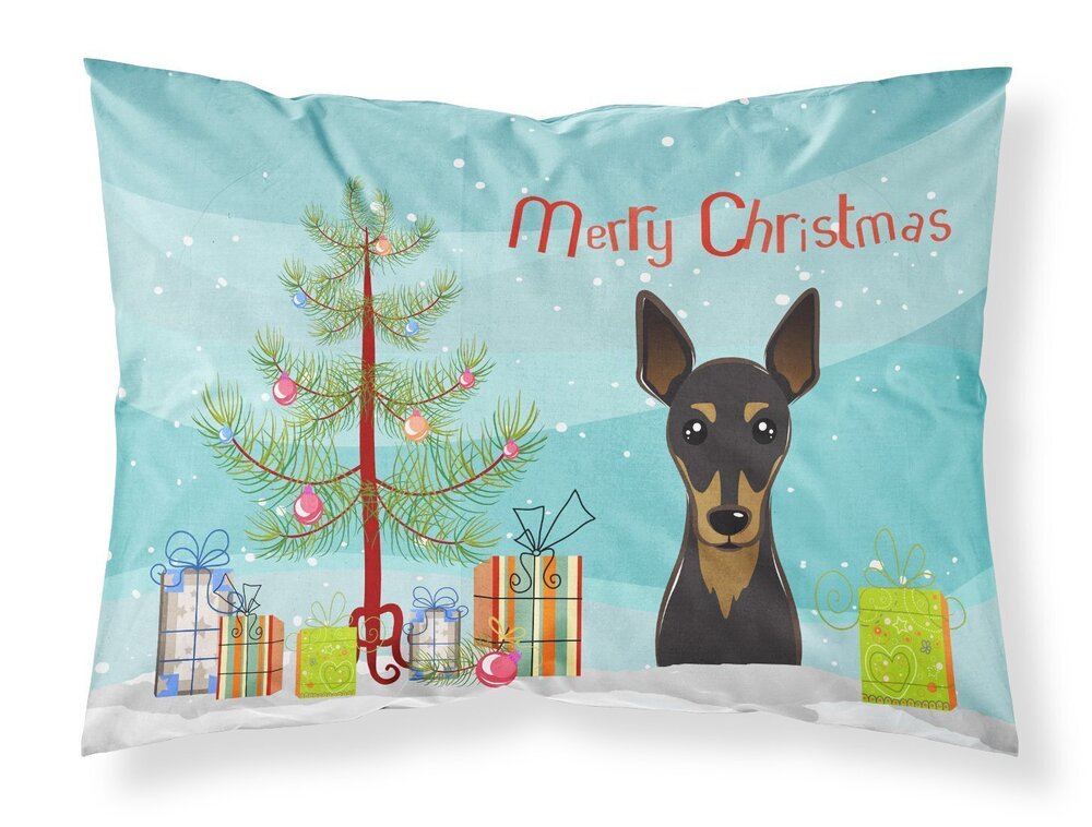 3756 BB1612PILLOWCASE Christmas Tree and Min Pin Fabric Standard Pillowcase